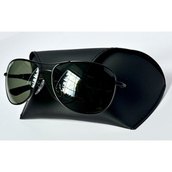 Ray-Ban RB3519 Aviator Black Frame Sunglasses 59mm Green Polarized G-15 Lenses - Picture 5 of 8